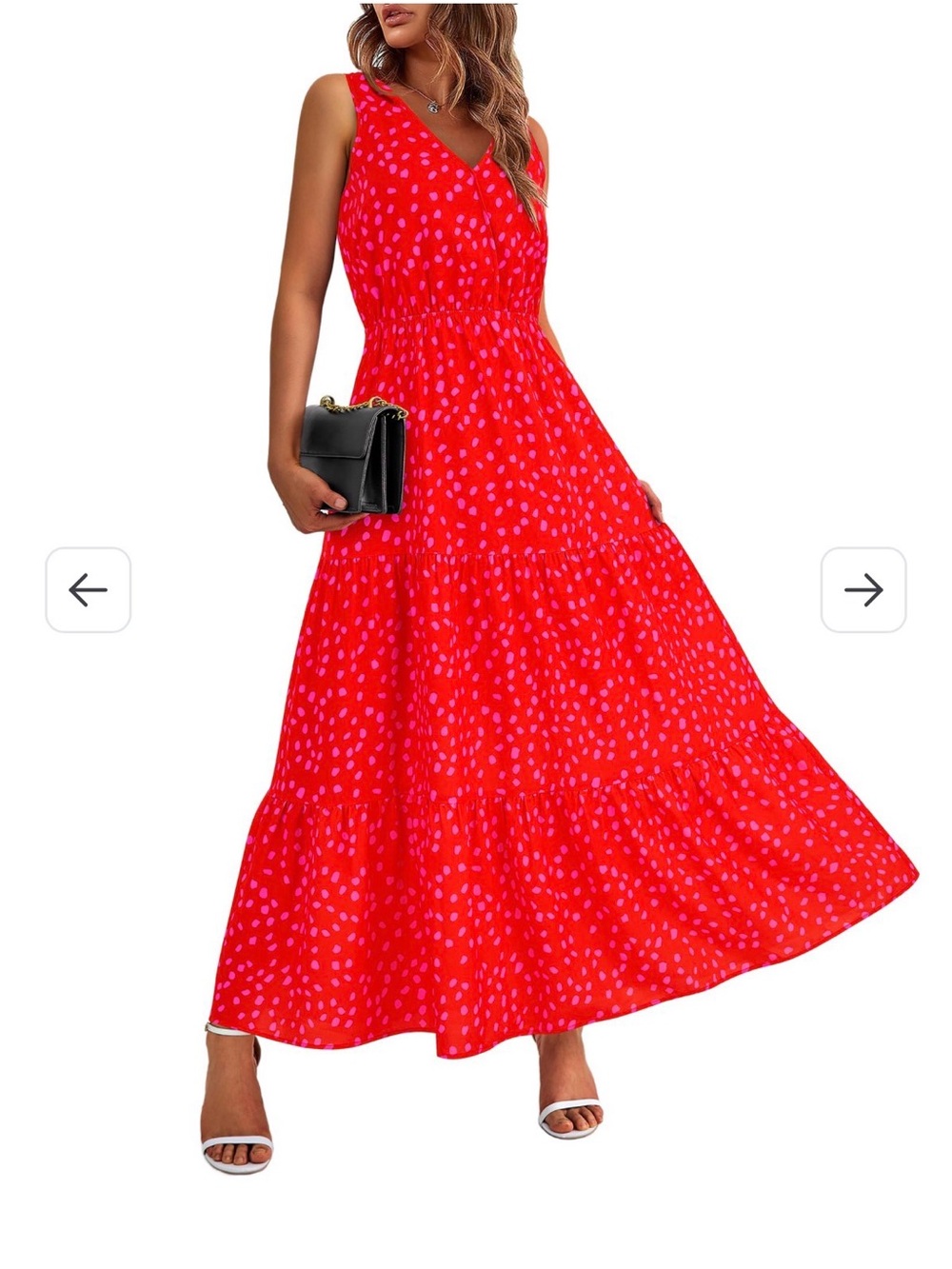 Sleeveless Red Polka Dot V-Neck Maxi Dress